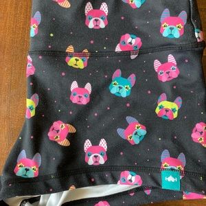 Wod bottom black workout shorts with frenchie, size large